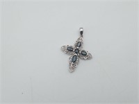 10K White Gold Sapphire Cross Pendant