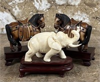 Chinese Carved horses and Elephant