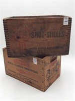 Lot of 2 Wood Adv. Ammo Boxes Including