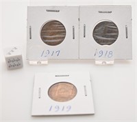 3 pièces de 1 cent, Canada, 1917-18-19