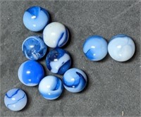 Group of Vintage Blue White Swirl Glass Marbles