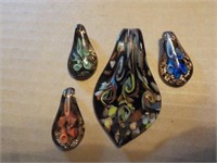 4 glass hand blown pendants