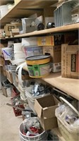 Full shelf of hardware, drywall tape, plywood