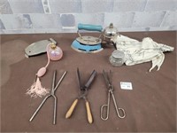 Vintage curling irons, clothes iron, and more