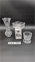 CRYSTAL VASE, CRYSTAL SUGAR PACKET HOLDER AND CRYS