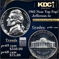 Proof 1962 Jefferson Nickel Near Top Pop! 5c Grade
