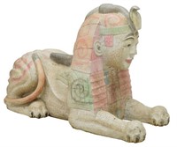 LARGE CARVED & ANTIQUED FIGURE OF A SHINX