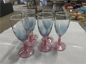 Six colorful wine glasses