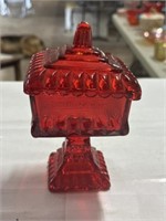 Jeanette red glass candy dish with lid