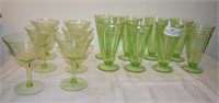 14 Pieces of Green Depression Glass
