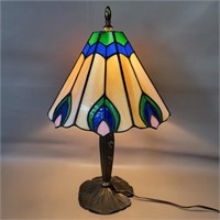 LEVITON TULIP STAIN GLASS TABLE LAMP 21" TALL