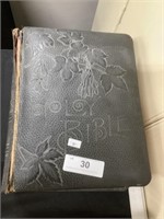 Antique Holy Bible, front cover disconnected.