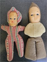 Two Plastic Face Plush Carnival Dolls