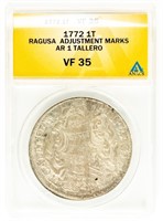 Coin 1772-1 Ragusa Tallero Silver Coin-ANACS-VF35