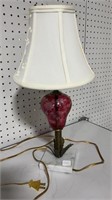 Cranberry Etched Lamp on Marble