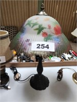 METAL BASE FLORAL THEMED PAINTED GLASS SHADE LIGHT