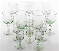 Green Art Glass Barware, 13 Pcs.