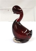 Altaglass cranberry & clear glass duck figure,