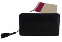 Tory Burch Black Leather Round Zippy Wallet
