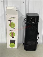 Small heater, foldable walking cane.