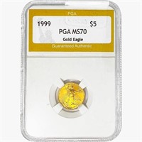 1999 $5 1/10oz Gold Eagle PGA MS70