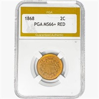 1868 Two Cent Piece PGA MS66+ RED