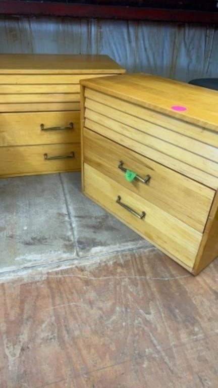 TWO VINTAGE WOODEN BLOND END TABLES
THREE