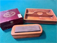 Whet Stone, Cigar Box & Small Tray