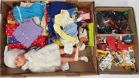 ASSORTED PLAYMOBIL ACCESSORIES AND DOLL W/ CLOTHES