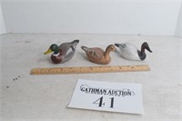 (3) Small Hand Carved Ducks