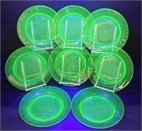 SET OF 8 - URANIUM GLASS 8" LUNCHON PLATES