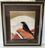 FRAMED JAPANESE FABRIC ART SILK AND BROCADE