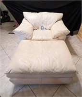 [MB] Off-White Faux Leather Chair and Ottoman #1