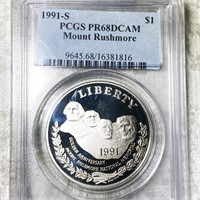 1991-S Mount Rushmore Silver Dollar PCGS-PR68DCAM
