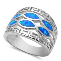 Sterling Silver Blue Opal Inlay Replica Ring