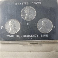 1943 3 Piece Steel Cent Set