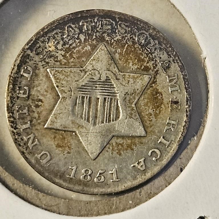 1851 3 Cent Silver nice condition