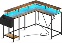 L Shaped Gaming Desk with Power Outlets & LED