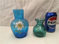 2 Vases - One Hand Painted. largest  6" Tall