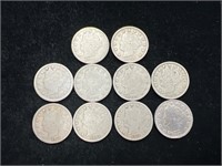 Lot of 10 Liberty "V" Nickels