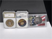 THREE AMERICAN SILVER EAGLES IN SLABS