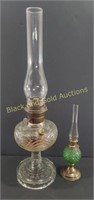 Aladdin & Green Hobnail Glass Oil Lamps