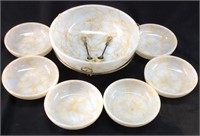 VINTAGE MILK GLASS w GOLD TRIM BOWL SET