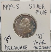 1999-S DELEWARE SILVER PROOF WASHINGTON QUARTER