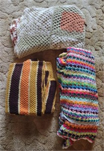 Afghan Hand Crocheted Multi-Colored Blankets