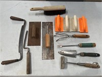 Safety blocks, garden tools, saw, brush, & trowels