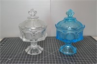 Fostoira Blue & Clear Coin Glass Covered Dishes