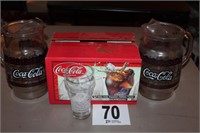 Two Coca Cola Pitchers & Six Bell Soda Glasses
