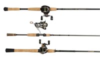 (3) SPINNING & BAIT CASTING RODS & REELS EXCELLENT