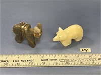 Lot of 2, agate carvings of a donkey and an armadi